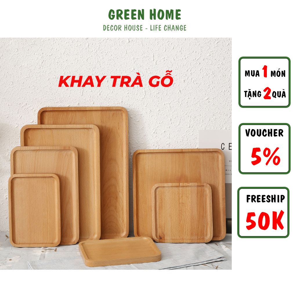Khay Trà Gỗ Cao Cấp - Uống Trà, Bày Đồ Ăn , Decor Chụp Hình Món Ăn  - Khay Gỗ Đựng Đồ Green Home  Hàng Việt Nam Chất Lượng Cao