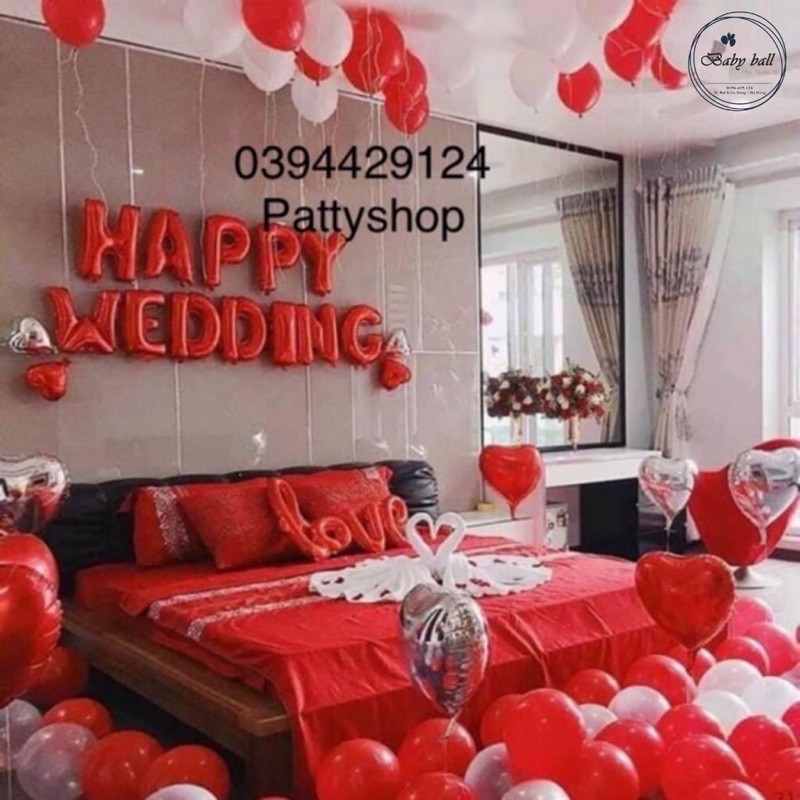 Sét bóng trang trí phòng cưới tone đỏ