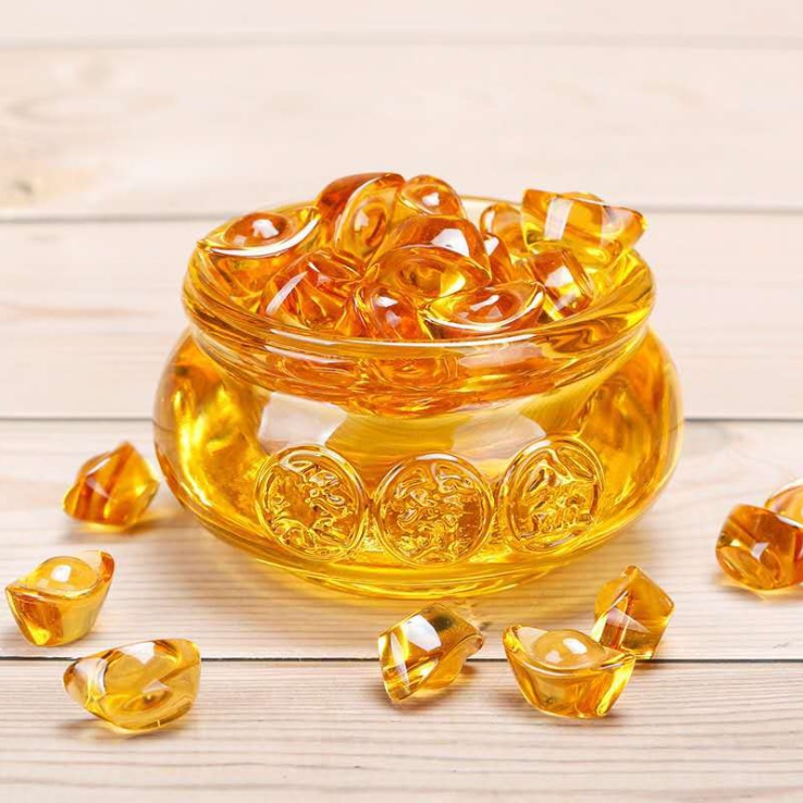 Hũ Vàng Thần Tài phale - Tụ bảo bồn lưu ly, Chiêu Lộc Tụ Tài, Vật phẩm phong thủy bày ban thần tài, ban gia tiên ( gồm 40 thỏi vàng dài 1.4cm )
