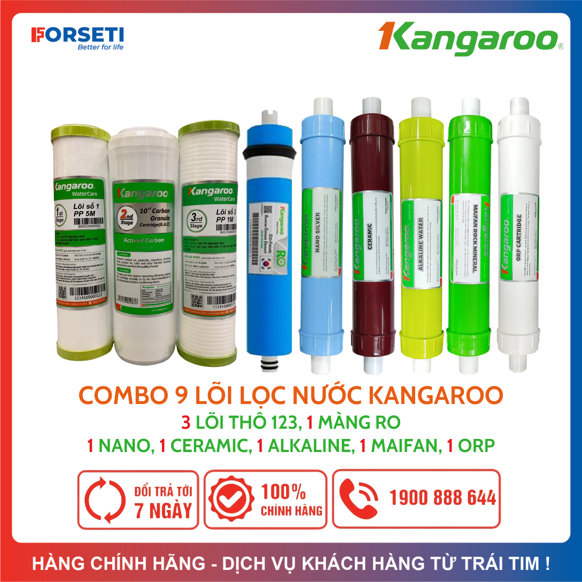 Combo 9 lõi lọc nước 123 ro50gpd nano ceramic alkaline maifan orp kangaroo - kh đang dùng lõi chức năng vặn ren cũ thì mua thêm cút cắm nhanh