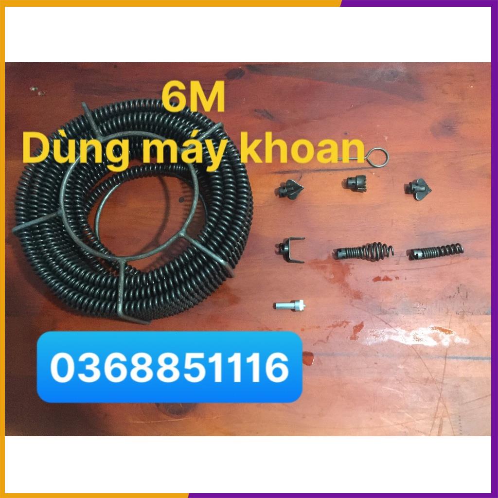 Dây thông tắc vệ sinh dài 6m, dây thông bồn cầu, dây thông cống lò xo dùng máy khoan