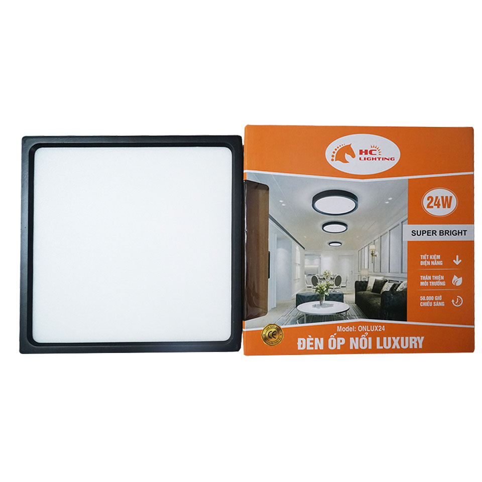 Đèn LED ốp trần nổi 24W vuông ánh sáng trắng LUXURY - Đèn LED Ốp Nổi downlight HC LIGHTING