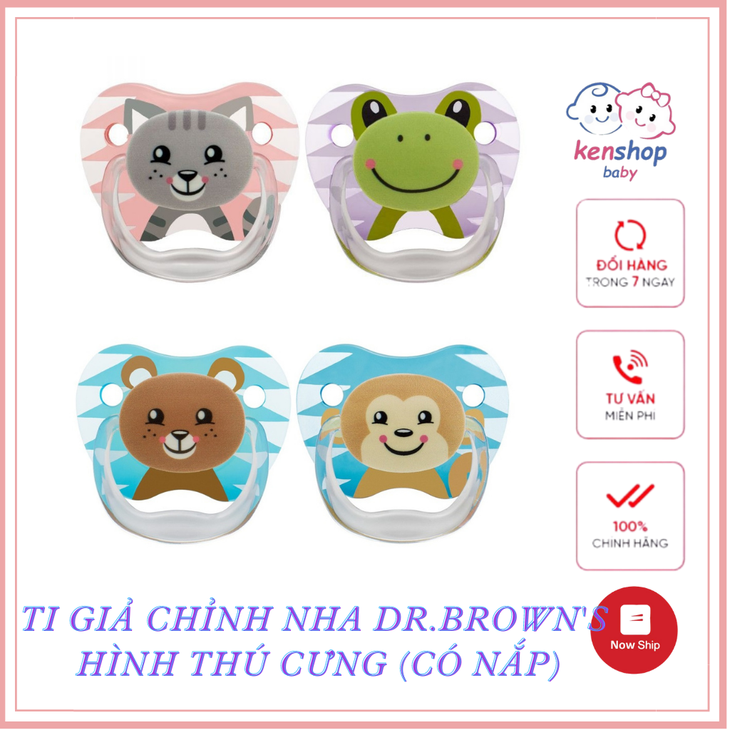 [SP CHÍNH HÃNG] Bộ 2 ti giả chỉnh nha hình thú Dr Brown's. Ty ngậm hình thú ngộ nghĩnh cho bé từ 0 đến 18 tháng tuổi