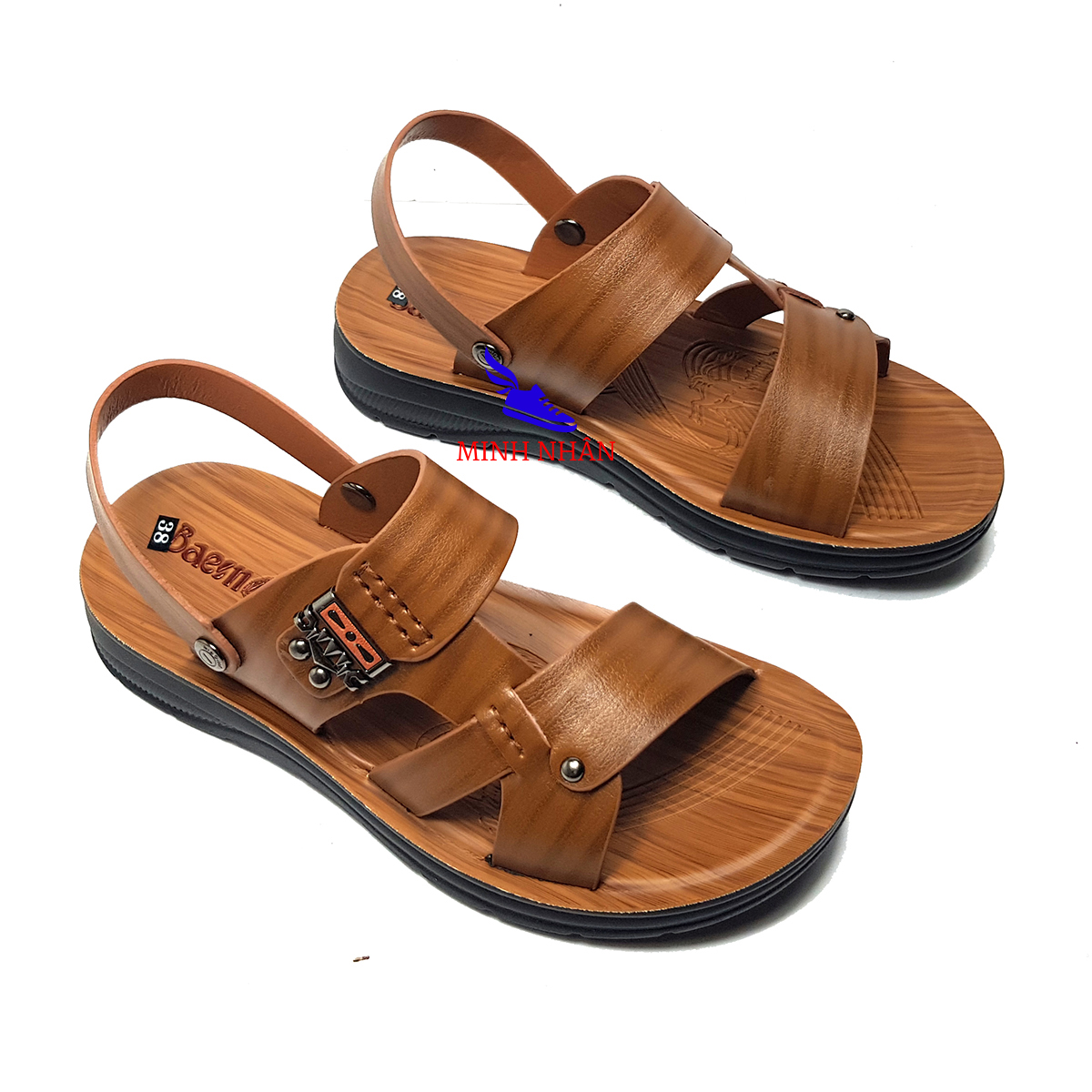 Dép da nam Q-18 tăng chiều cao 4cm Xăng đan Sandal nam da bò xịn quai ngang quai hậu cao cấp xuất khẩu thời trang đẹp giá rẻ màu vàng