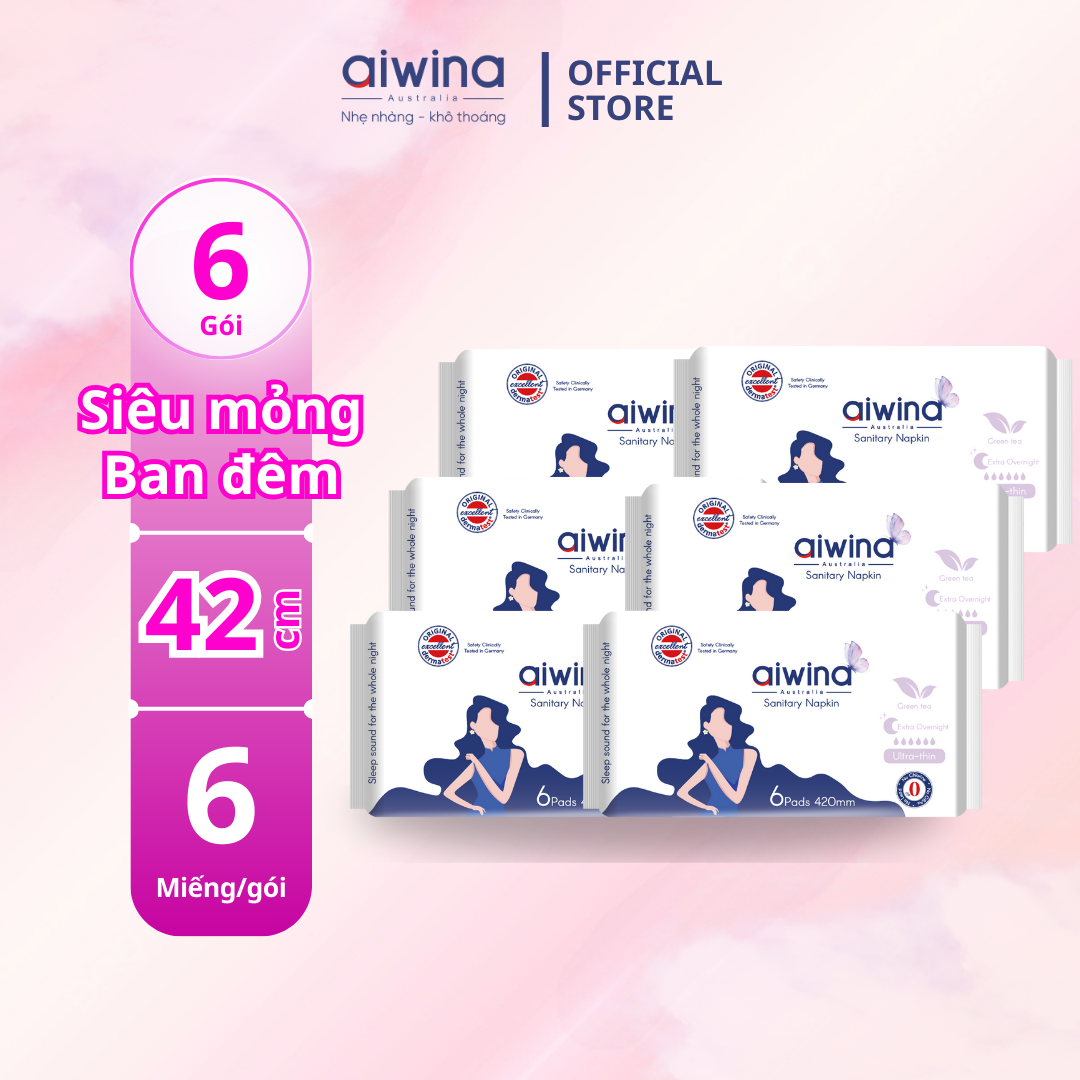 Aiwina 6 pack ultra-thin 42cm wing night vision sanitary napkin disposal 6