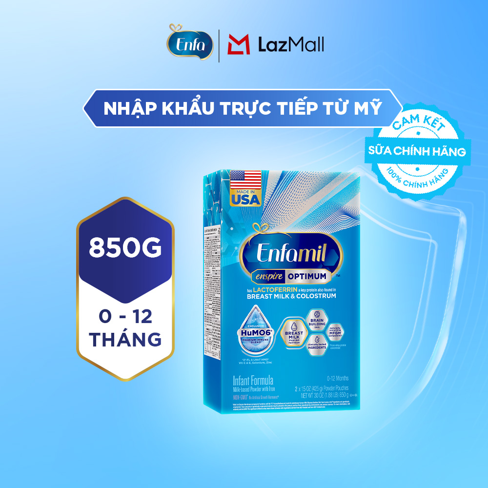 [Nhập khẩu chính ngạch từ Mỹ] Sữa bột Enfamil Enspire Infant 850g dành cho trẻ 0-12 tháng tuổi (hộp 