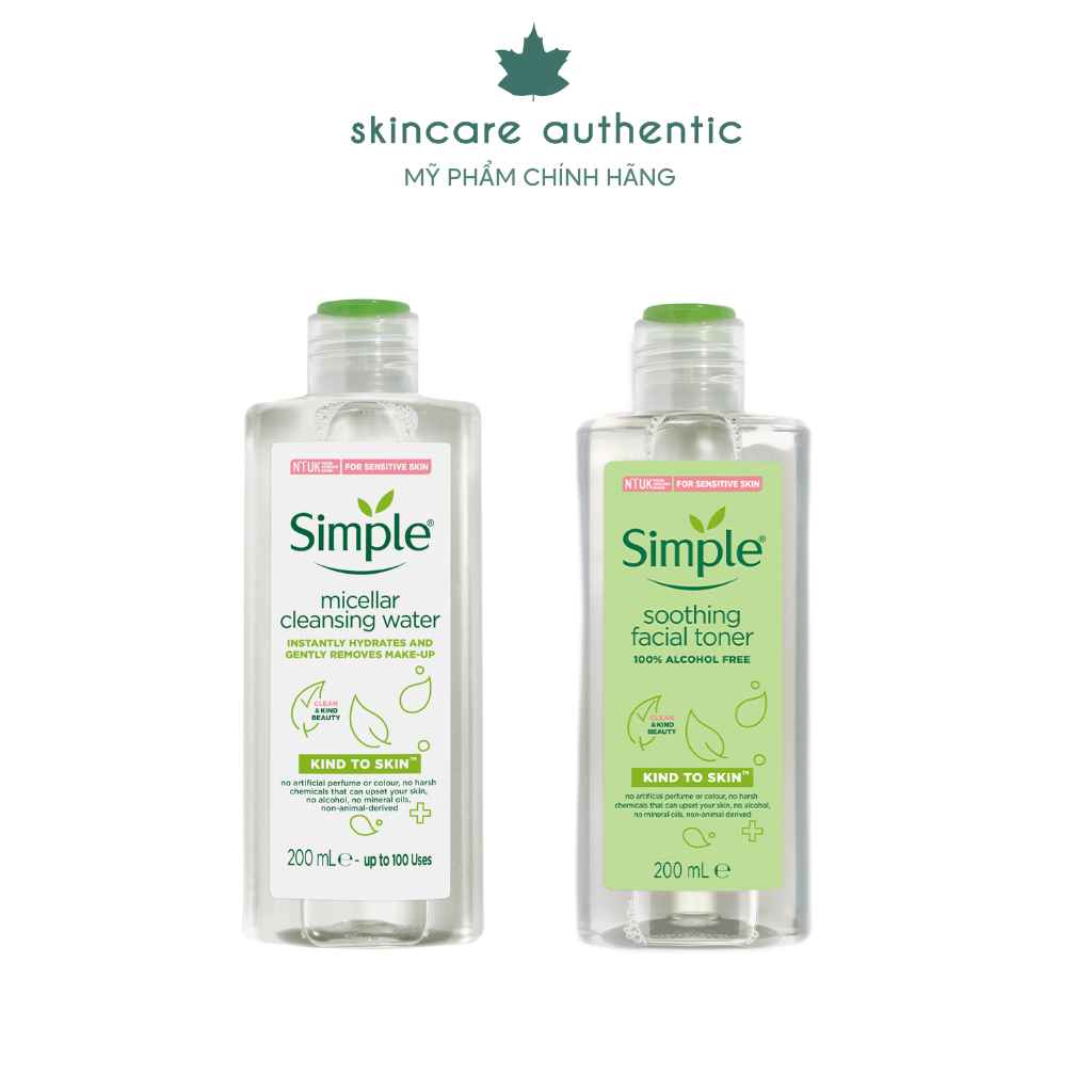 Combo Làm Sạch Simple Tẩy trang 200ml + Nước Hoa Hồng combo làm sạch da chăm soc da dưỡng ẩm cho da 200ml