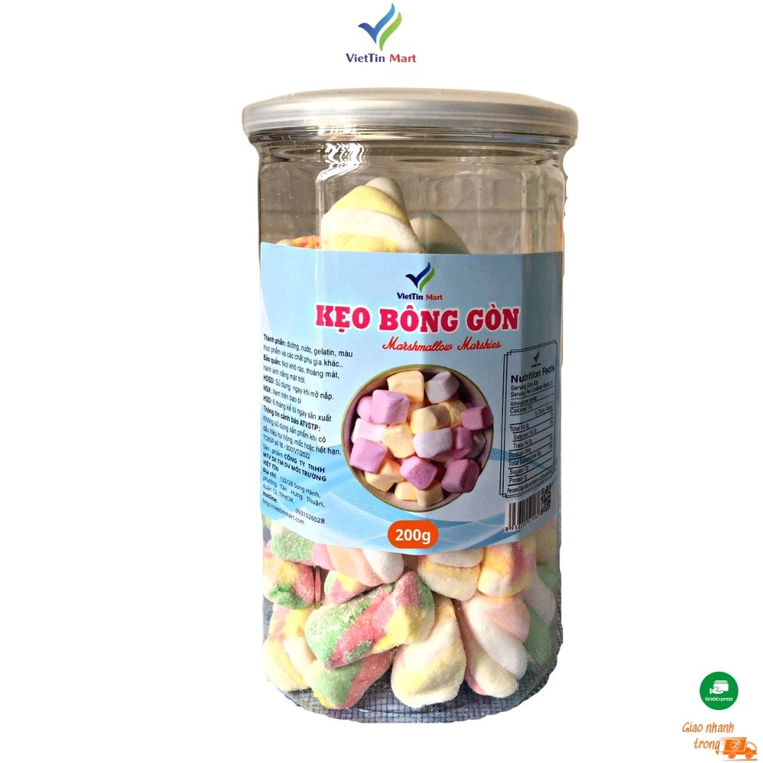 200gr [Lon Pet] Kẹo Xốp Bông Gòn-Kẹo Marshmallow-Kẹo Bông Trái Cây