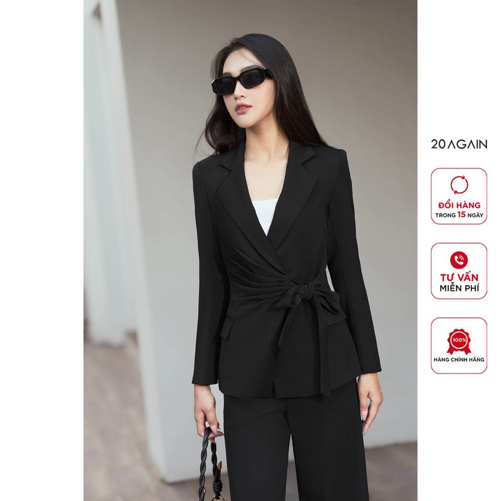 Áo vest cổ bẻ ve 20Again, thiết kế thắt nơ eo độc đáo, sành điệu VDA1791