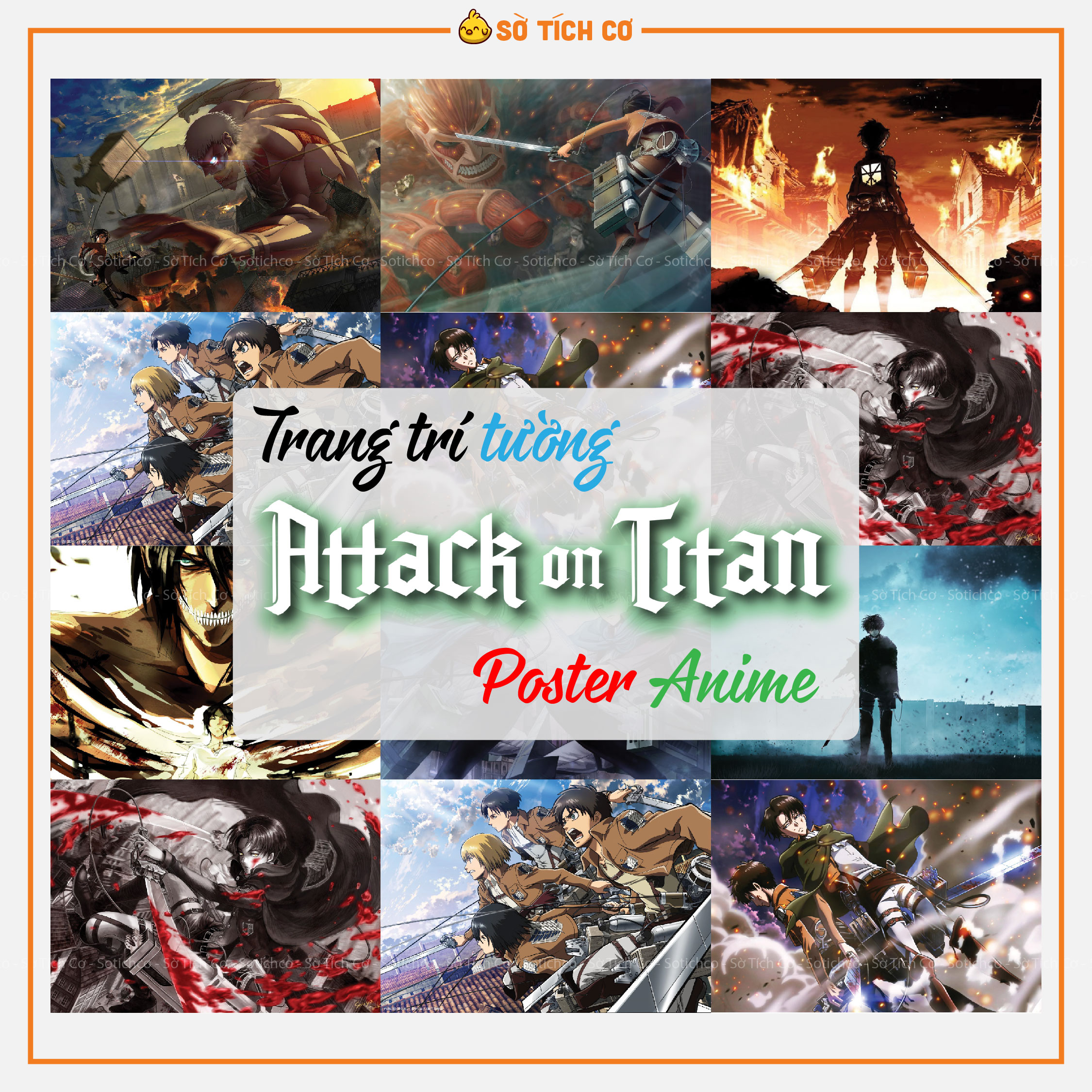 Attack On Titan decal poster dán tường, tranh dán tường anime trang trí, decor phòng MSP: OP06
