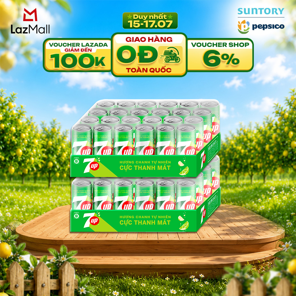 [SALE 15.7] Combo 2 Thùng Nước Ngọt Giải Khát Có Gaz 7Up (320ml/lon)