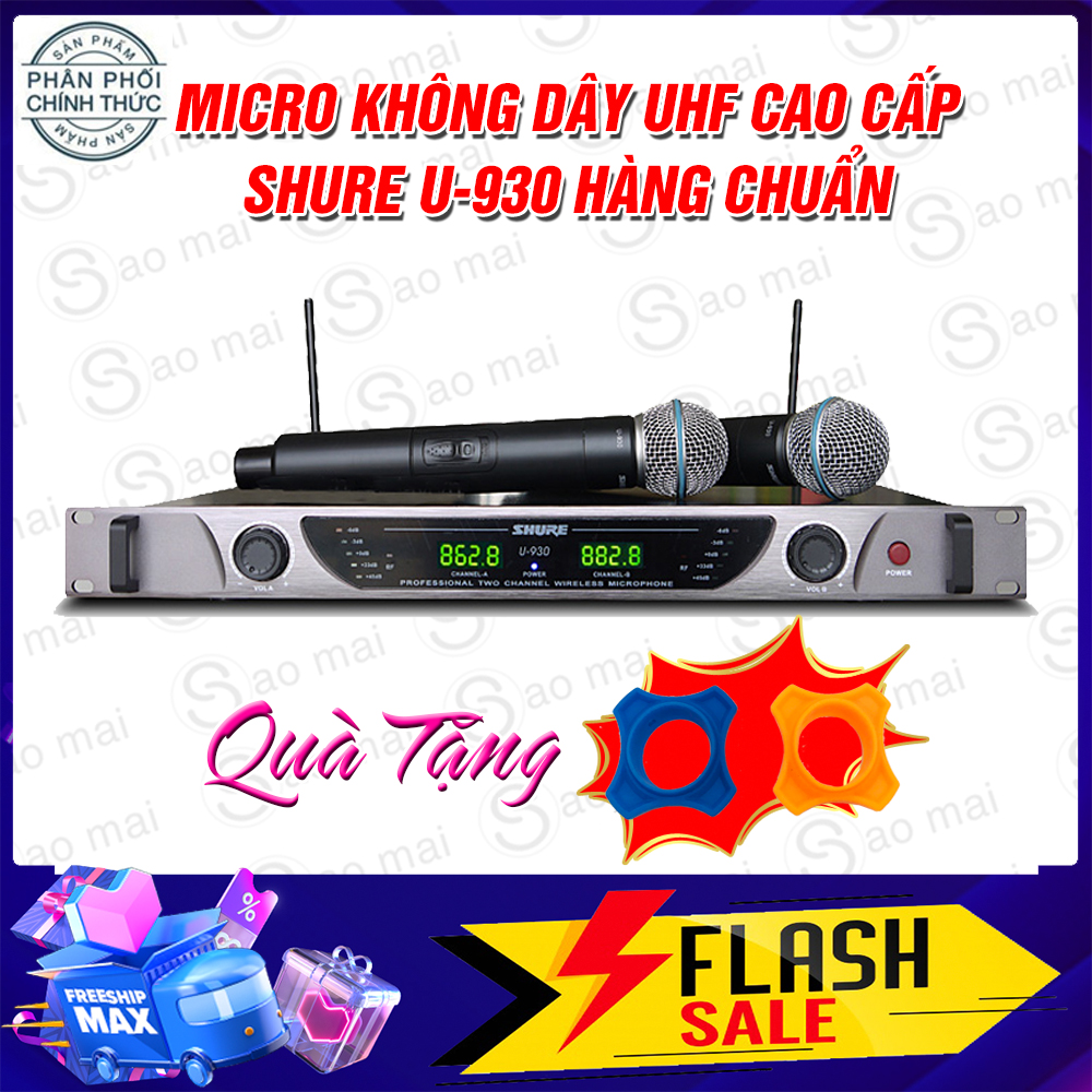 Hát cực hay - Bộ 2 Micro Không Dây Uhf Shu re U 930 hàng chuẩn loại 1, tặng 2 chống lăn, pin AA