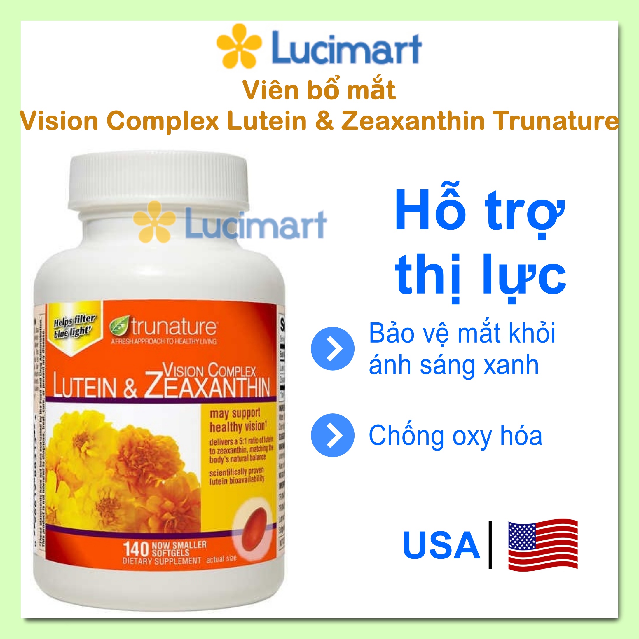 Viên uống bổ mắt Lutein & Zeaxanthin [Hàng Mỹ]
