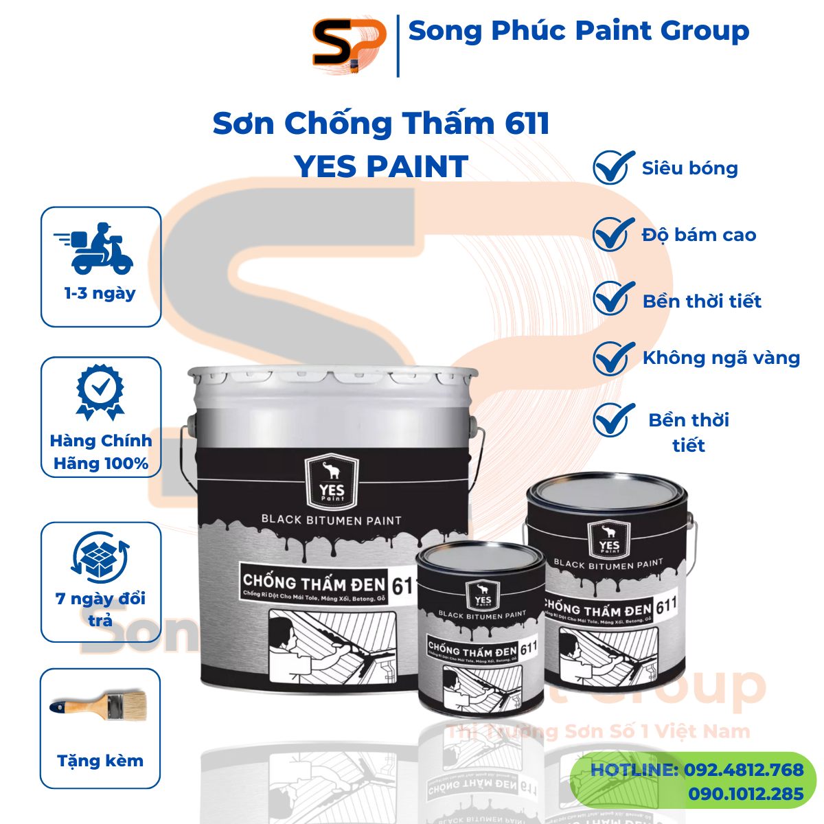 Sơn chống thấm đen 611 yes chống rỉ, chống dột cho mái tole, chống dột máng xối, chống dột bê tông, chống dột gỗ