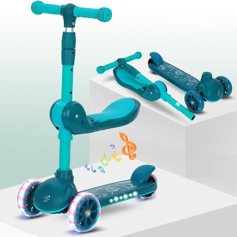 Xe trượt scooter trẻ em cao cấp 816 kết hợp ngồi chòi chân + đèn phát sáng và nhạc vui nhộn trọng tải lớn dành cho bé 2-10 tuổi