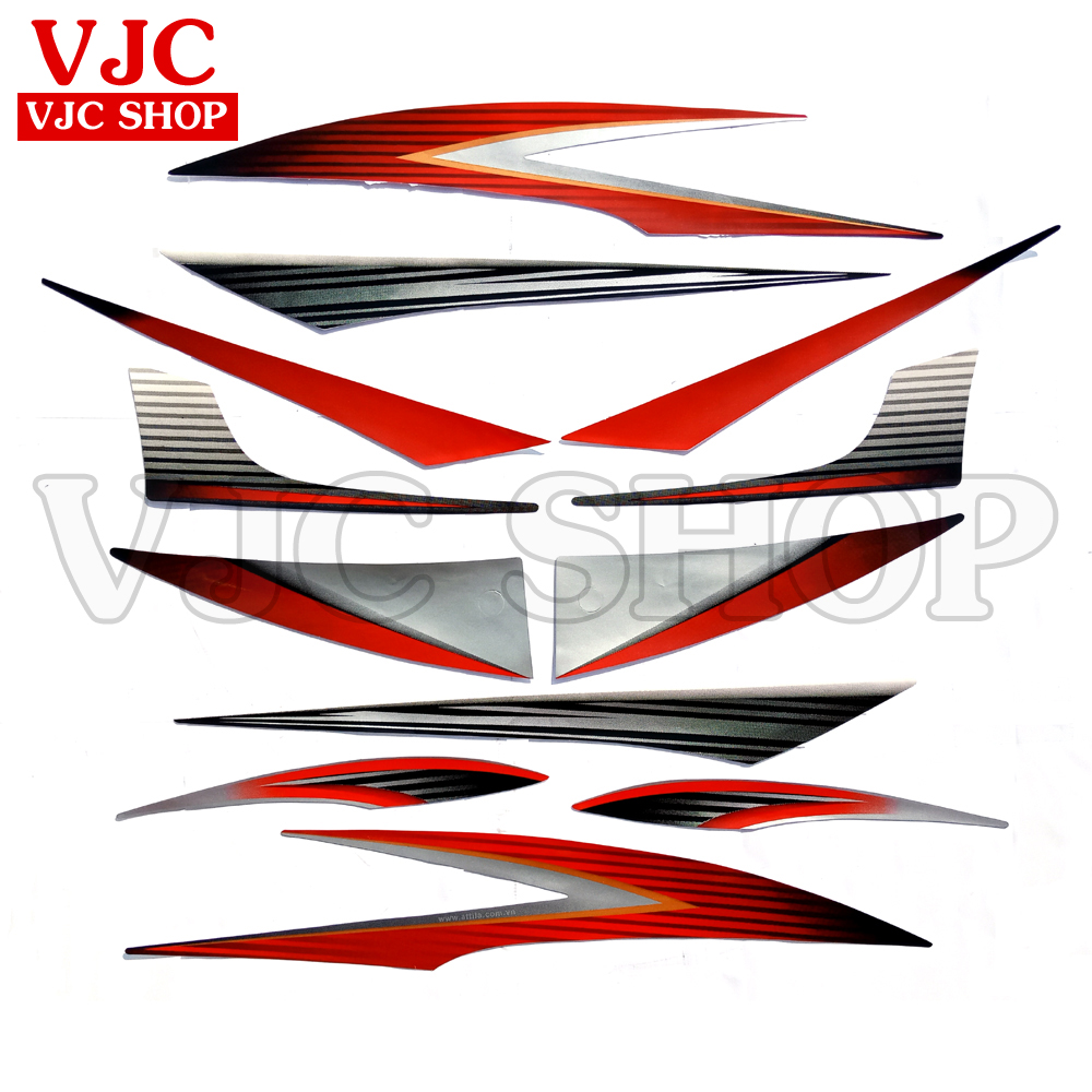 Bộ tem dán xe Attila màu đỏ trọn bộ các chi tiết decal xe