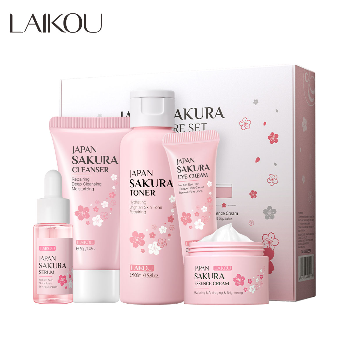 Bộ 5 sản phẩm chăm sóc làm trắng da Laikou chiết xuất hoa anh đào Nhật Bản
