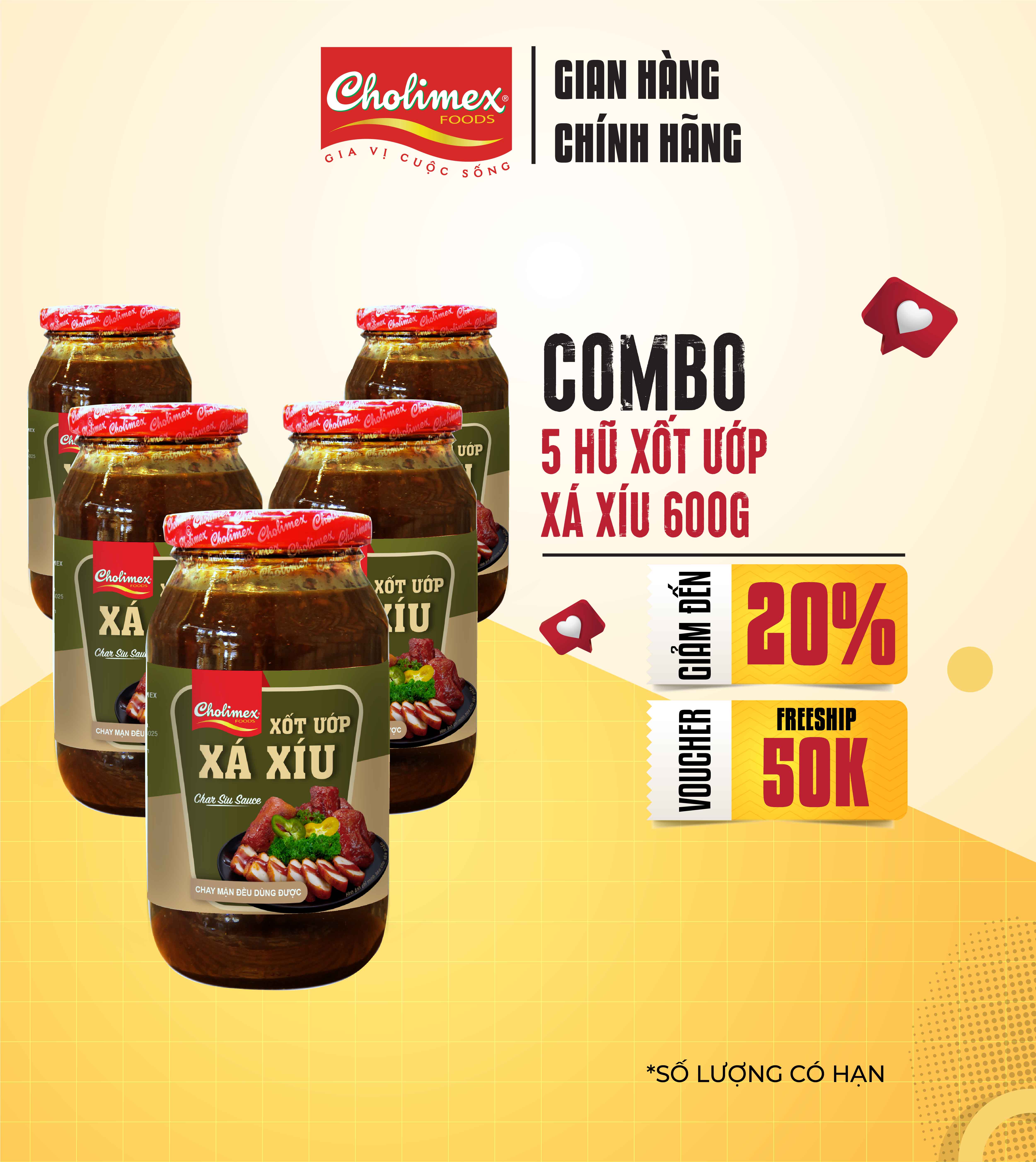 Combo 5 Hũ Xốt Ướp Xá Xíu Cholimex 600g – Đậm Đà, Thơm Ngon Chuẩn Vị