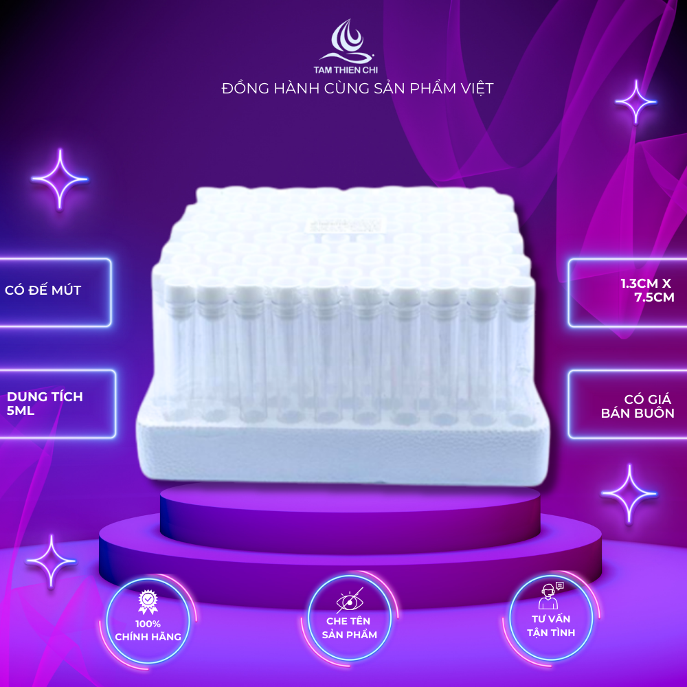 Ống nghiệm nhựa PS có nắp không nhãn 5ml (12x75mm) HTM hộp 100 ống Tâm Thiện Chí