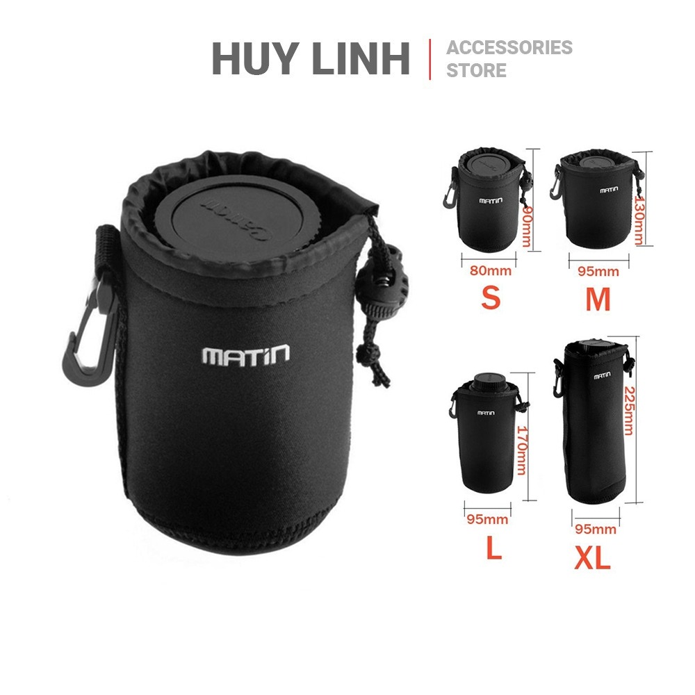 Túi đựng lens ống kính máy ảnh chống sốc Matin vải nhung có móc treo