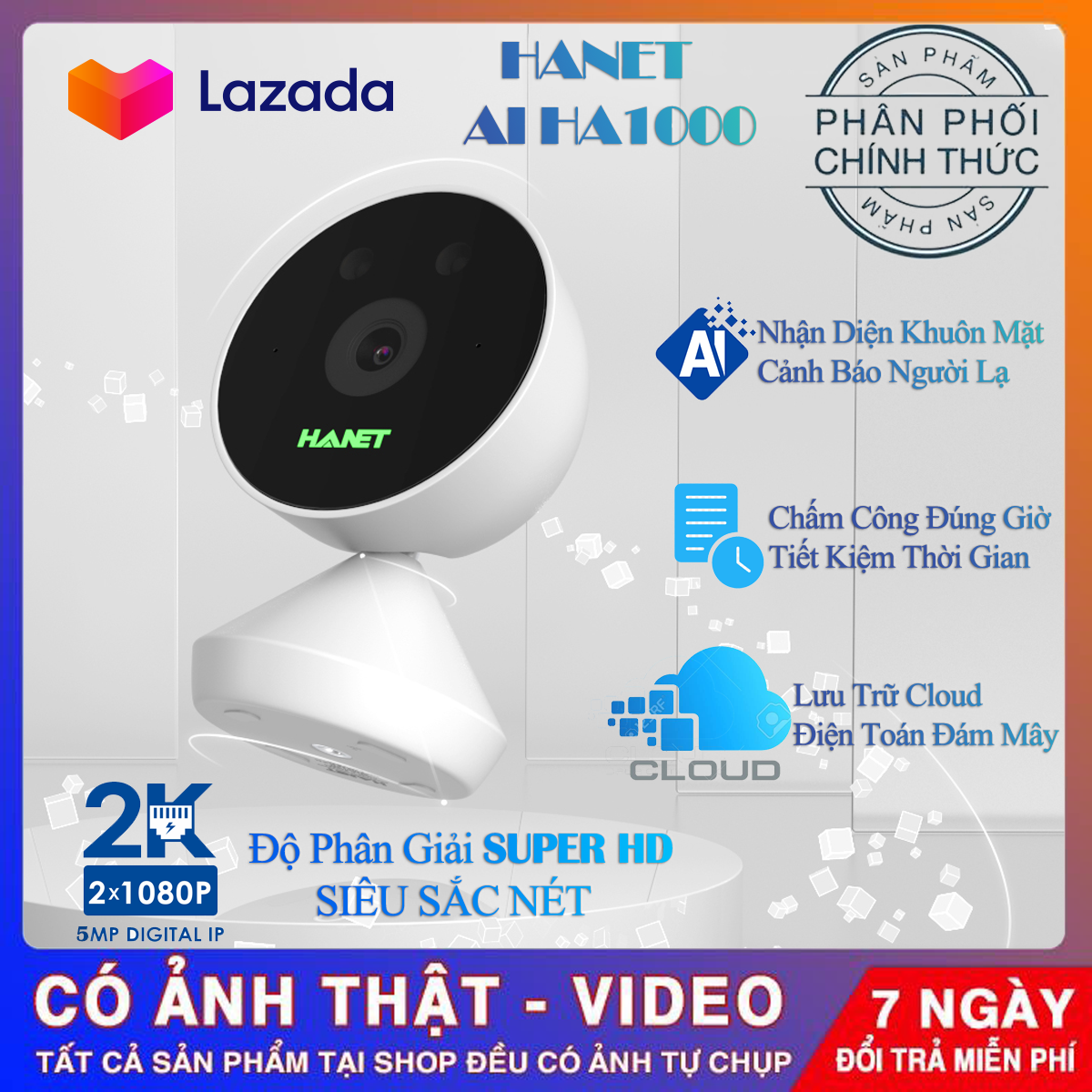 [Trả góp 0%][Bảo hành 2 năm] Camera wifi chấm công Nhận Diện Khuôn Mặt HANET AI CAMERA HA1000 bộ nhớ trong 32gbđộ phân giải 5 Mpx 2K siêu sắc nét  camera không dây thông minh sử dụng trí tuệ nhân tao.