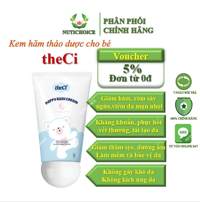 Kem hăm thảo dược bé theCi Happy Rash Cream giúpdưỡng ẩm làm dịu da giảm rôm sẩy mẩn ngứa mụn nhọt,tái tạo liền sẹo giảm thâm bảo vệ da - Tuýp 25g