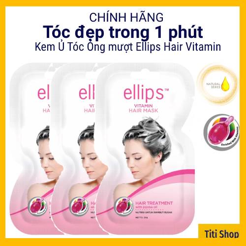 COMBO 3 gói Kem ủ tóc phục hồi Ellips Hair Vitamin Hair Mask với tinh dầu Jojoba 20g màu hồng