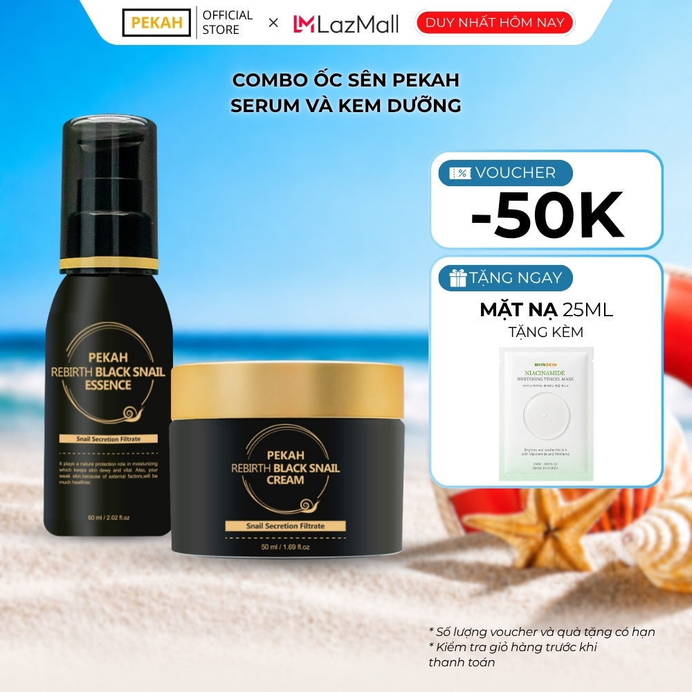 Combo Serum Dưỡng Ẩm PEKAH Chống Lão Hóa Giúp Giảm Nhăn 60ml và Kem Dưỡng Ốc Sên PEKAH Chống Lão Hóa Giúp Mờ Thâm 50ml