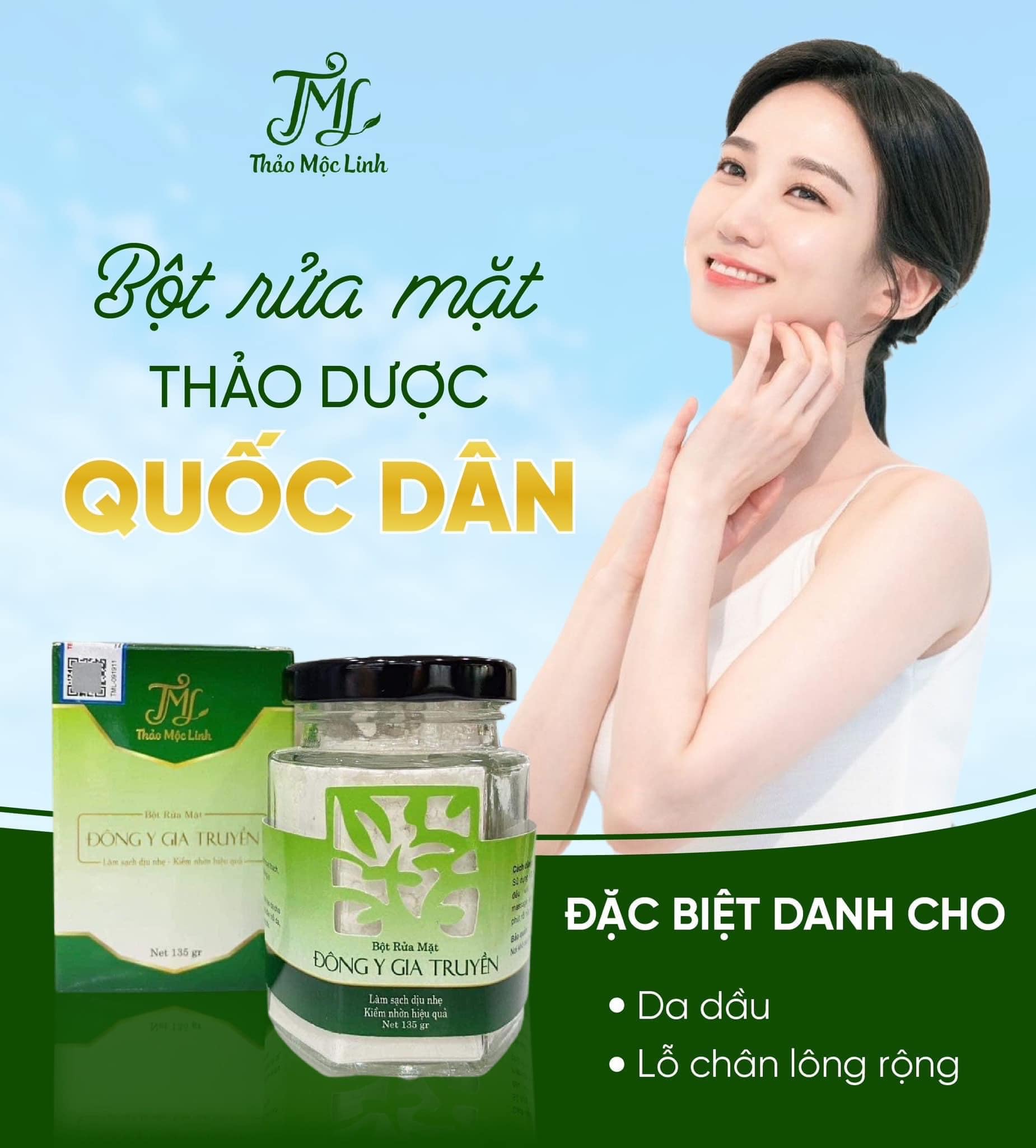 Bột rửa mặt đông y thảo mộc linh kiềm nhờn
