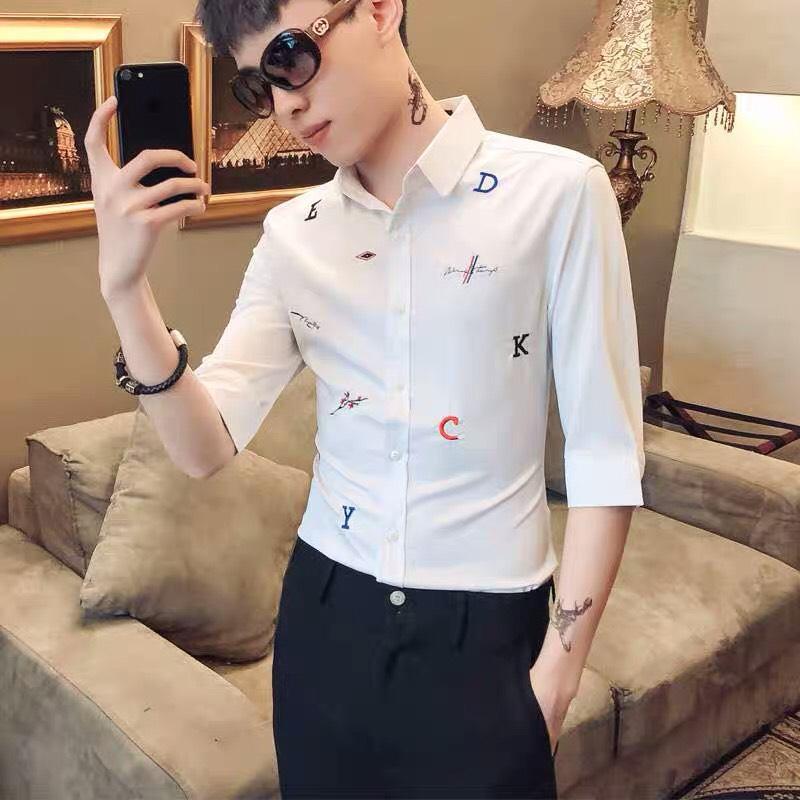 Áo sơ mi nam phối chữ thêu đm33