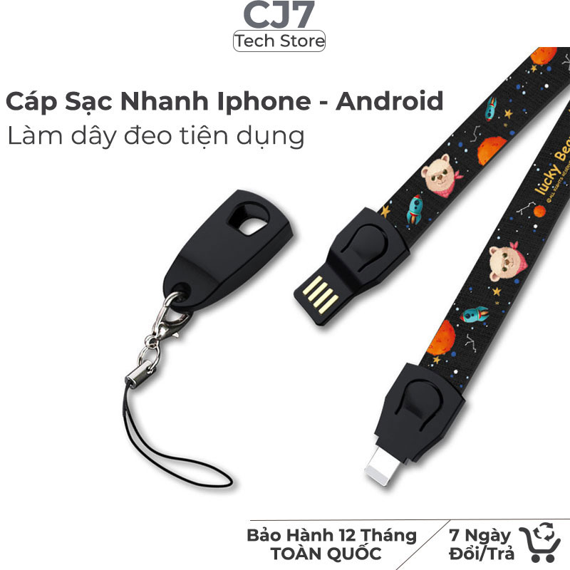 Cáp sạc nhanh iPhone Lightning - Type C - Micro USB hỗ trợ sạc nhanh kiêm dây đeo tiện dụng - cj7tech