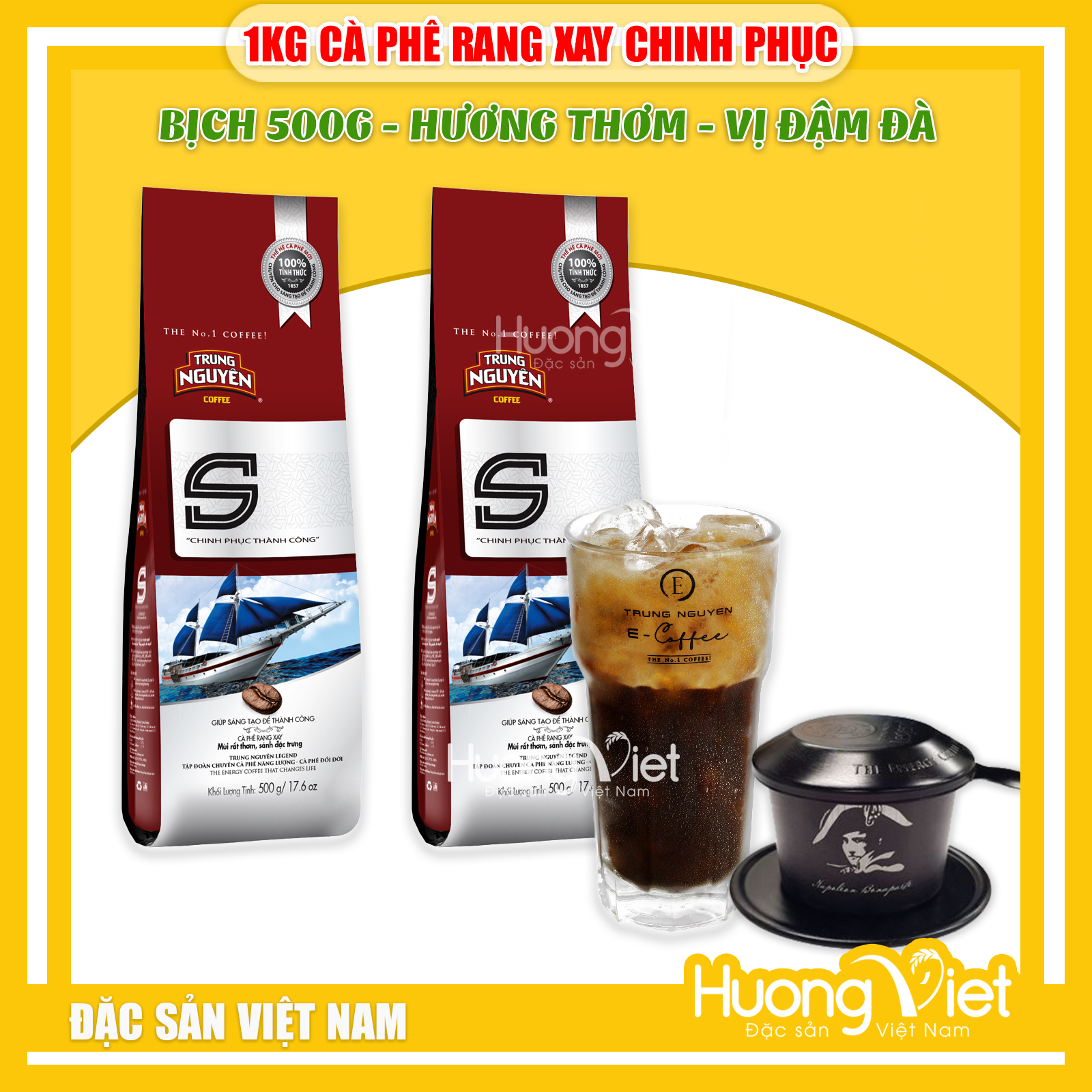 1KG [ 2 TÚI 500G ] Cafe rang xay Trung Nguyên Legend - Cafe rang xay S Chinh phục - Bịch 500gr, Cà phê pha phin Việt Nam