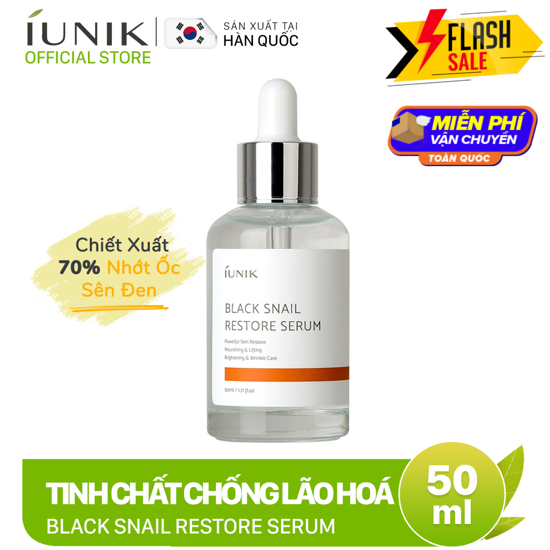 Tinh chất ốc sên cấp ẩm và chống lão hoá IUNIK Black Snail Restore Serum 50ml