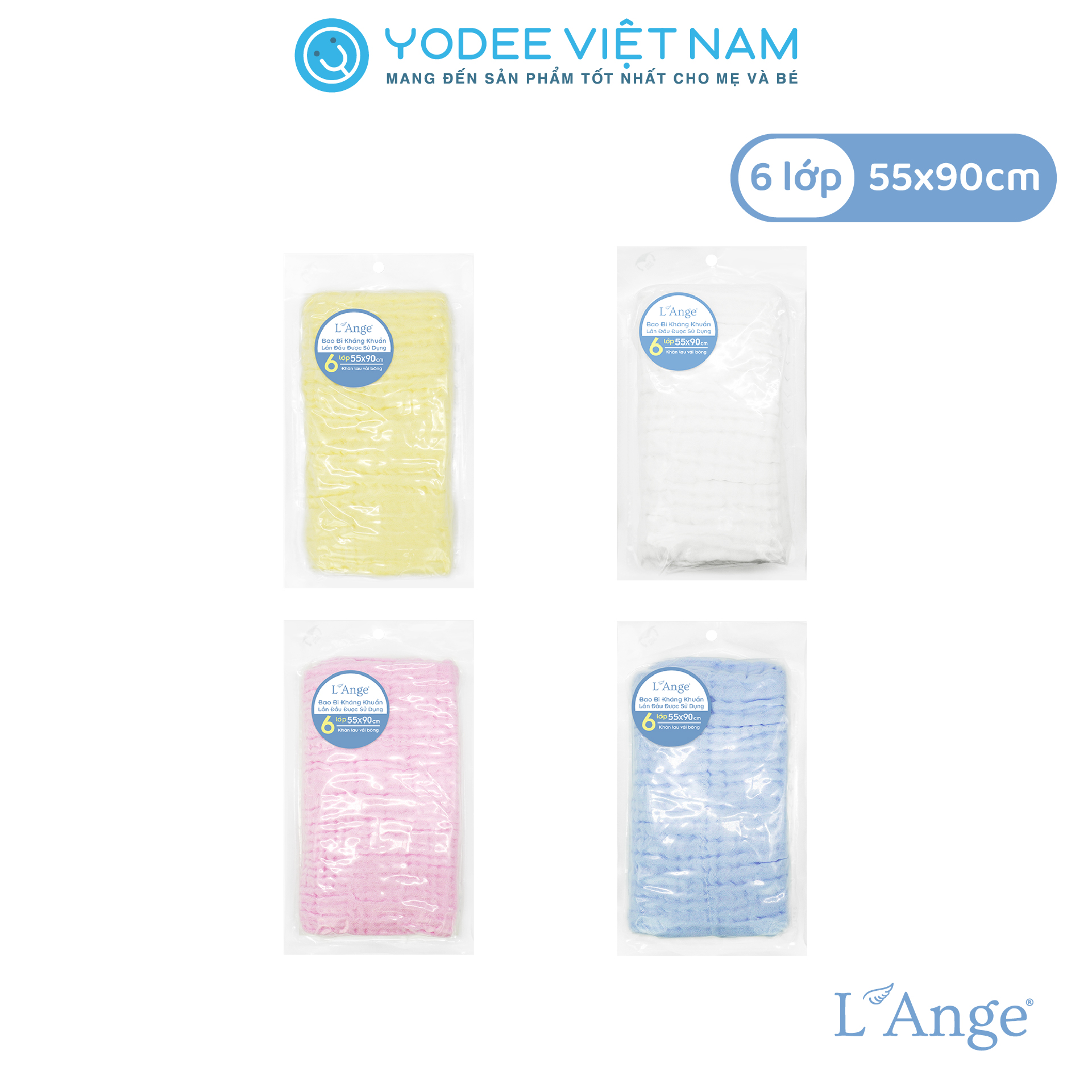 L’Ange Khăn quấn ủ tóc/Khăn lau tóc/Khăn tắm vải bông 6 lớp 55x90cm cho bé