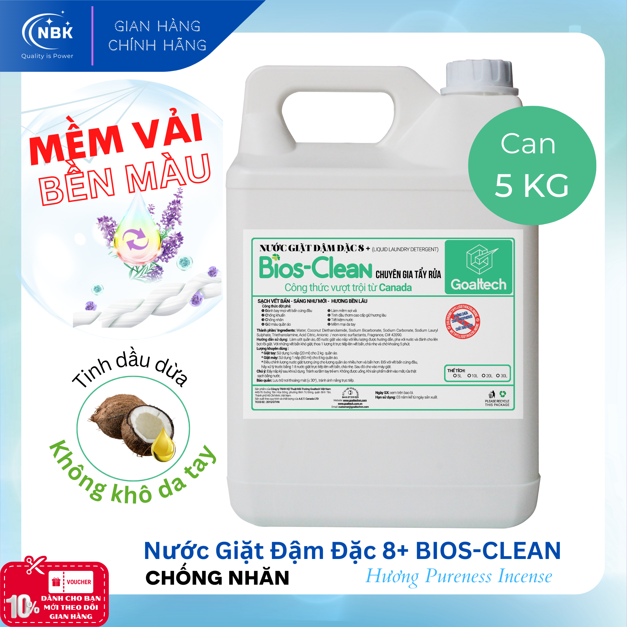 Nước Giặt Quần Áo BIOS Siêu Sạch, Thơm Lâu, Mềm Vải, Giữ Màu, Đậm Đặc 8+ Hương Pureness Incense Can 5 Kg, Xà Phòng Giặt Quần Áo Cao Cấp Thích Hợp Giặt Tay Và Giặt Máy, Nước Giặt Máy Giặt Thơm Cửa Trên/Cửa Trước
