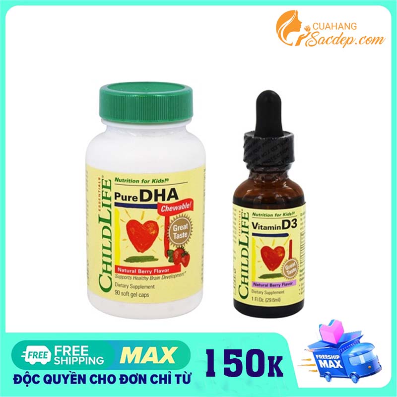 ChildLife, Pure DHA 250mg, Natural Berry 90 viên hoặc Siro Vitamin D3, Natural Berry Flavor, 1 fl oz (30 ml) cho trẻ sơ sinh đến trẻ nhỏ