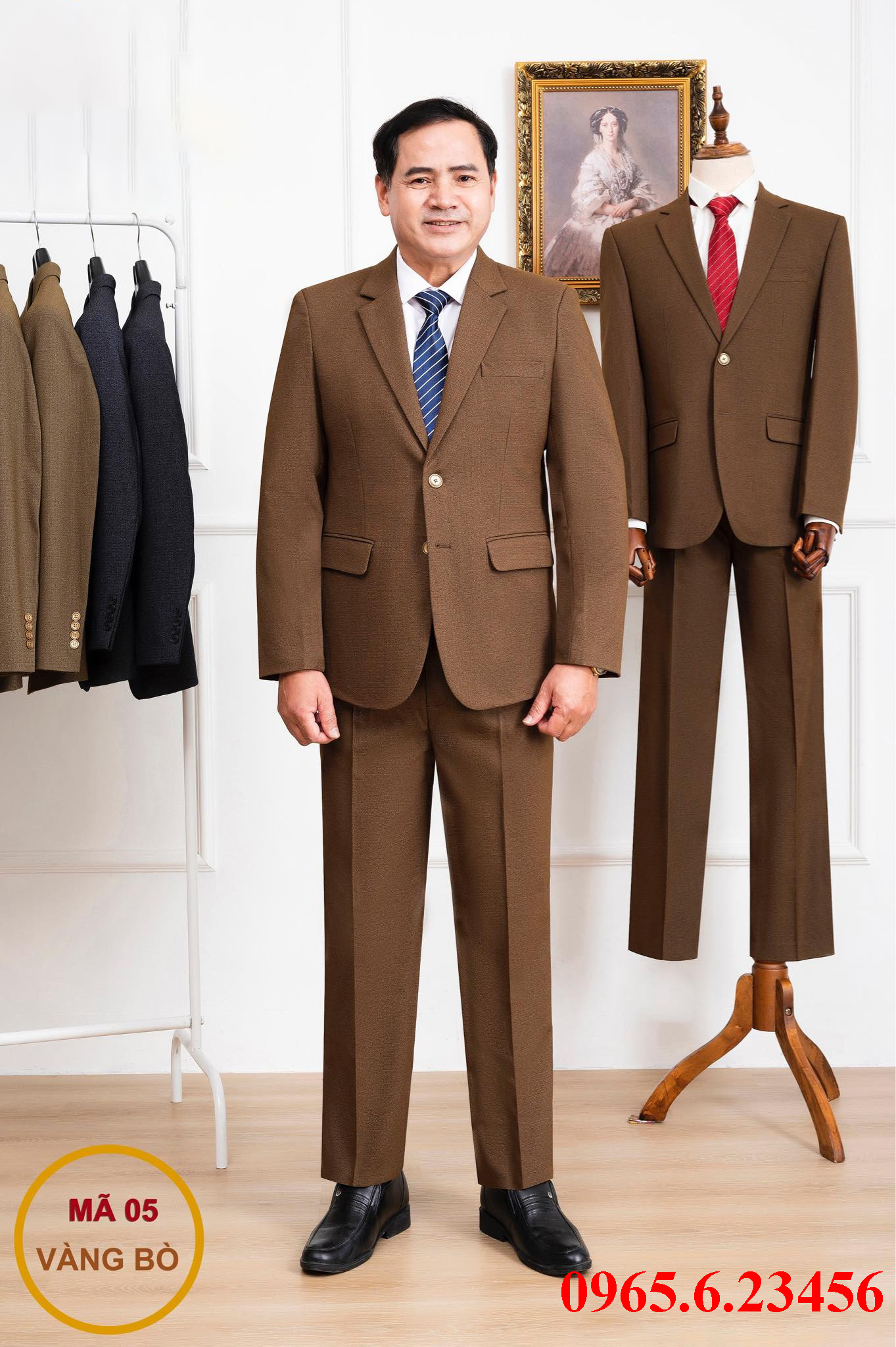 Bộ áo vest nam Trung niên VNXK Cà phê ( Gồm Áo Vest + Quần âu) dáng suông vải nhập khẩu cao cấp