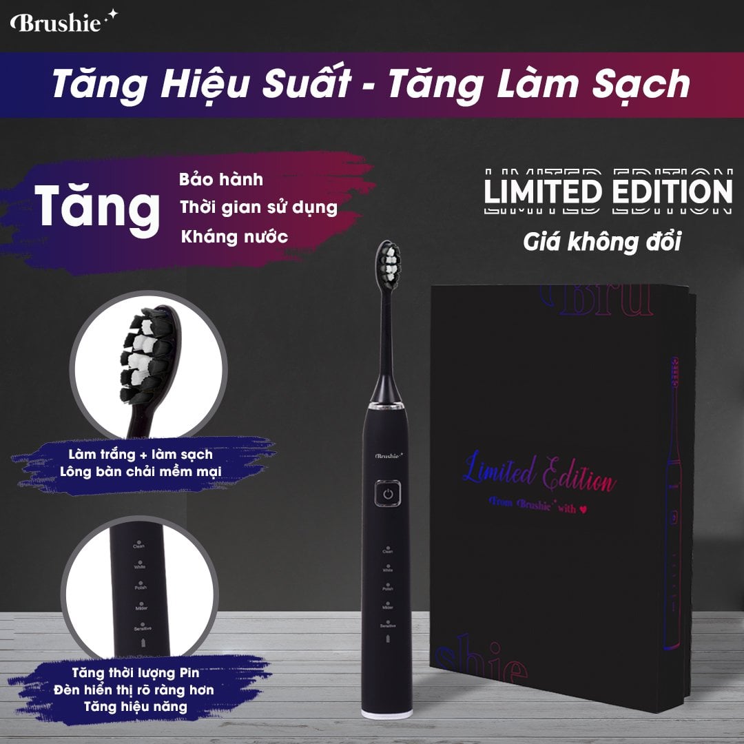 [Bản giới hạn+3🎁] BRUSHIE Bàn Chải Điện 5in1 tích hợp Máy Rửa mặt thông minh phiên bản GIỚI HẠN CẢI TIẾN-Đánh răng/Rửa Mặt/Chăm sóc nứu, Phù hợp mọi loại răng Niềng/Sứ/Nhạy cảm, RUNG âm SONIC 31.000 lần/phút, Chính Hãng