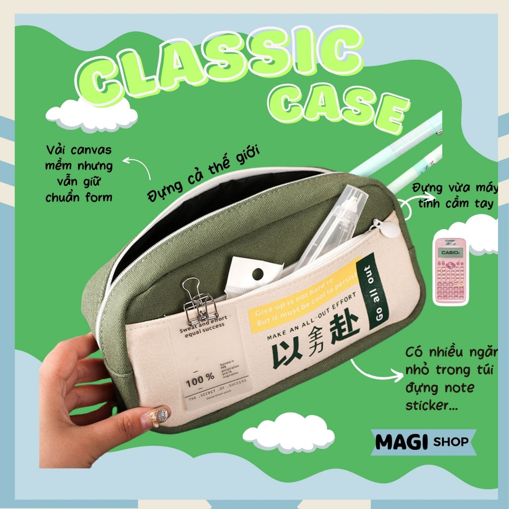 Hộp đựng bút nhiều ngăn vải canvas, đựng dụng cụ văn phòng phẩm đồ trang điểm tiện dụng phong cách Hàn Quốc