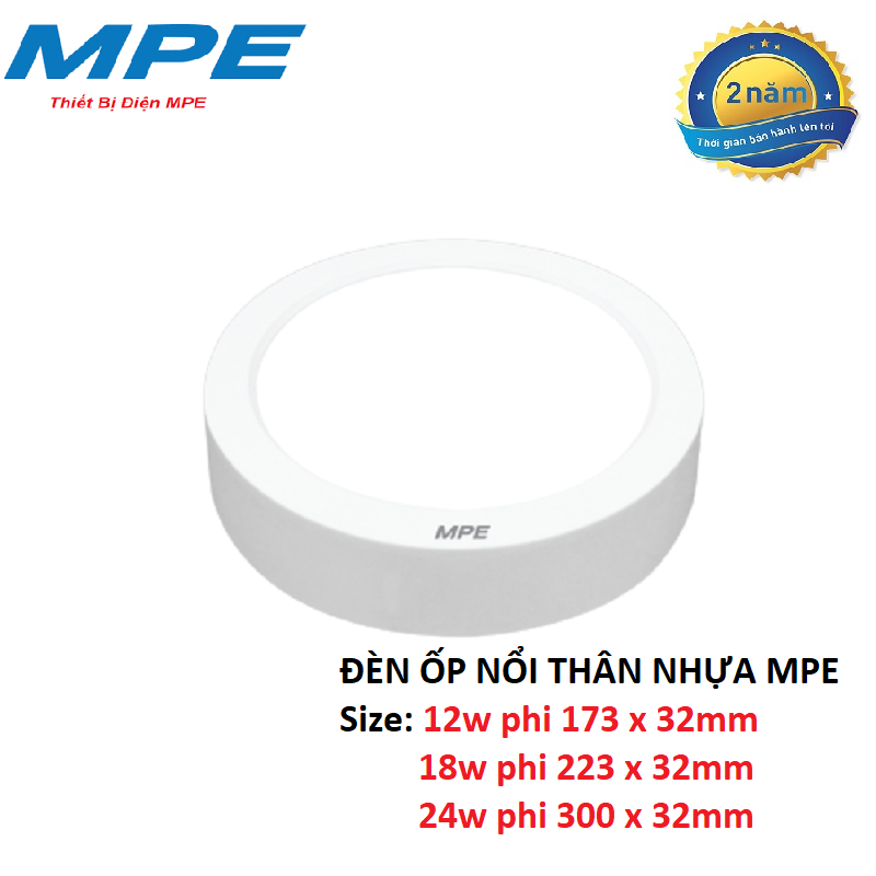 Đèn led ốp trần gắn nổi 12W 18W 24W thân nhựa MPE