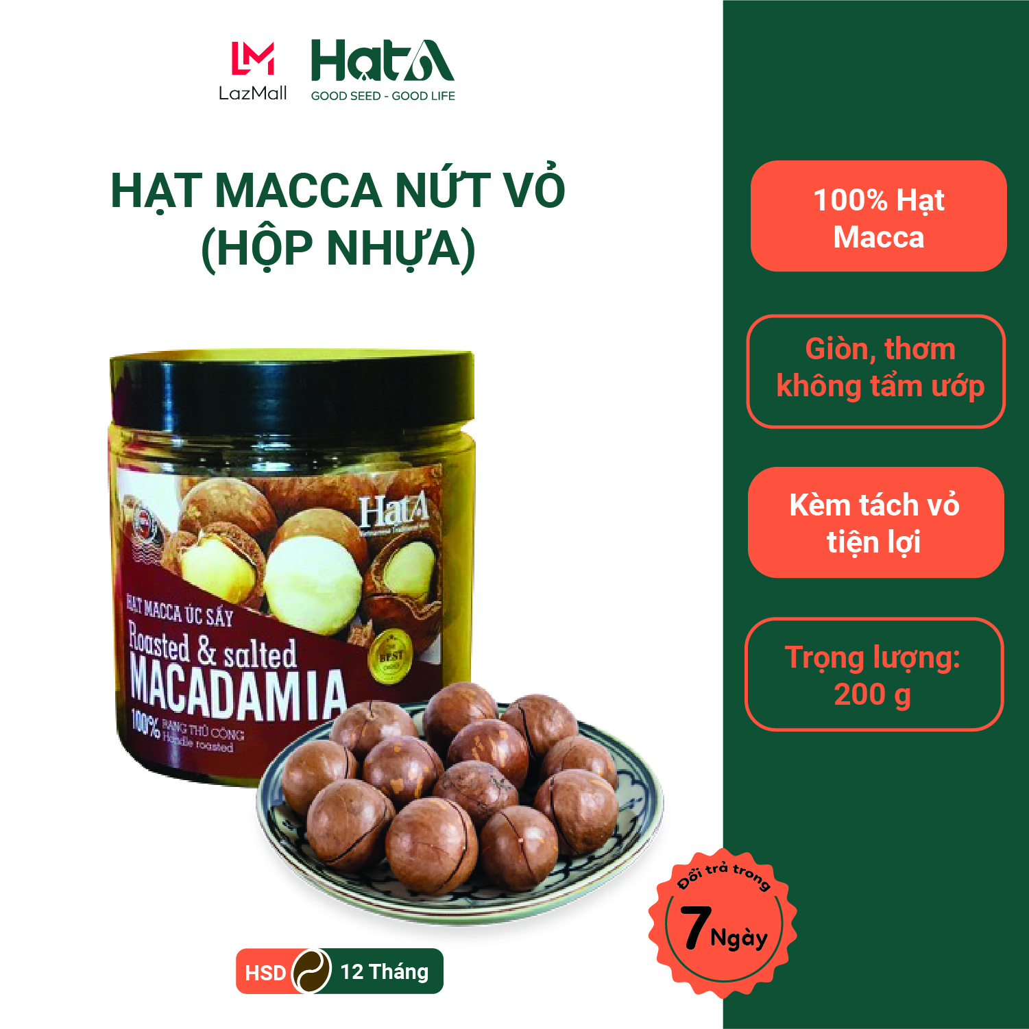 Hạt Macca Nứt Vỏ Hạt A Cafe 100% Rang Mộc Thủ Công - Không Chất Béo, Cholesterol - Có Kèm Lẫy Tách Vỏ 200g