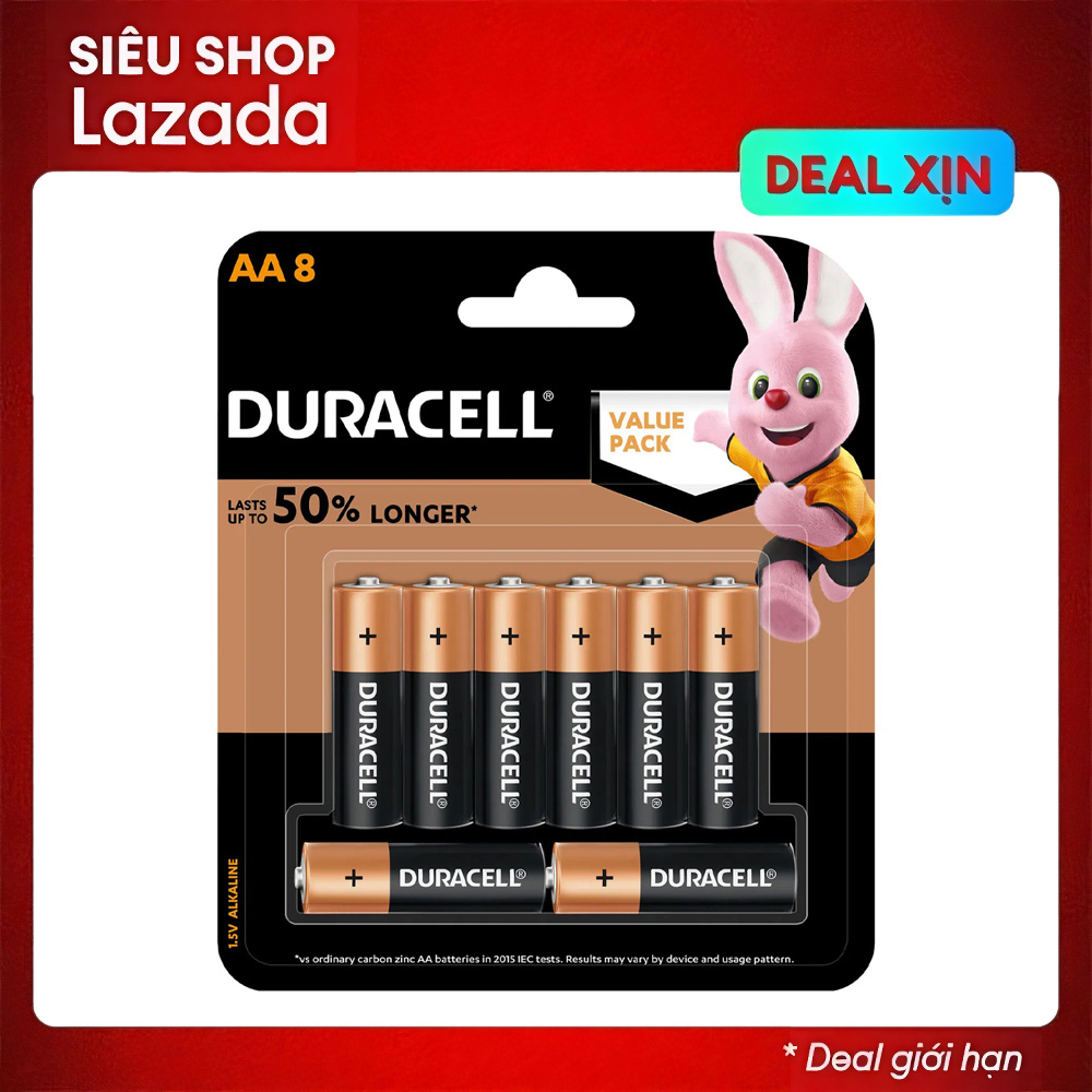 Vỉ 8 pin tiểu AA Duracell Coppertop dung lượng cao phân phối chính hãng