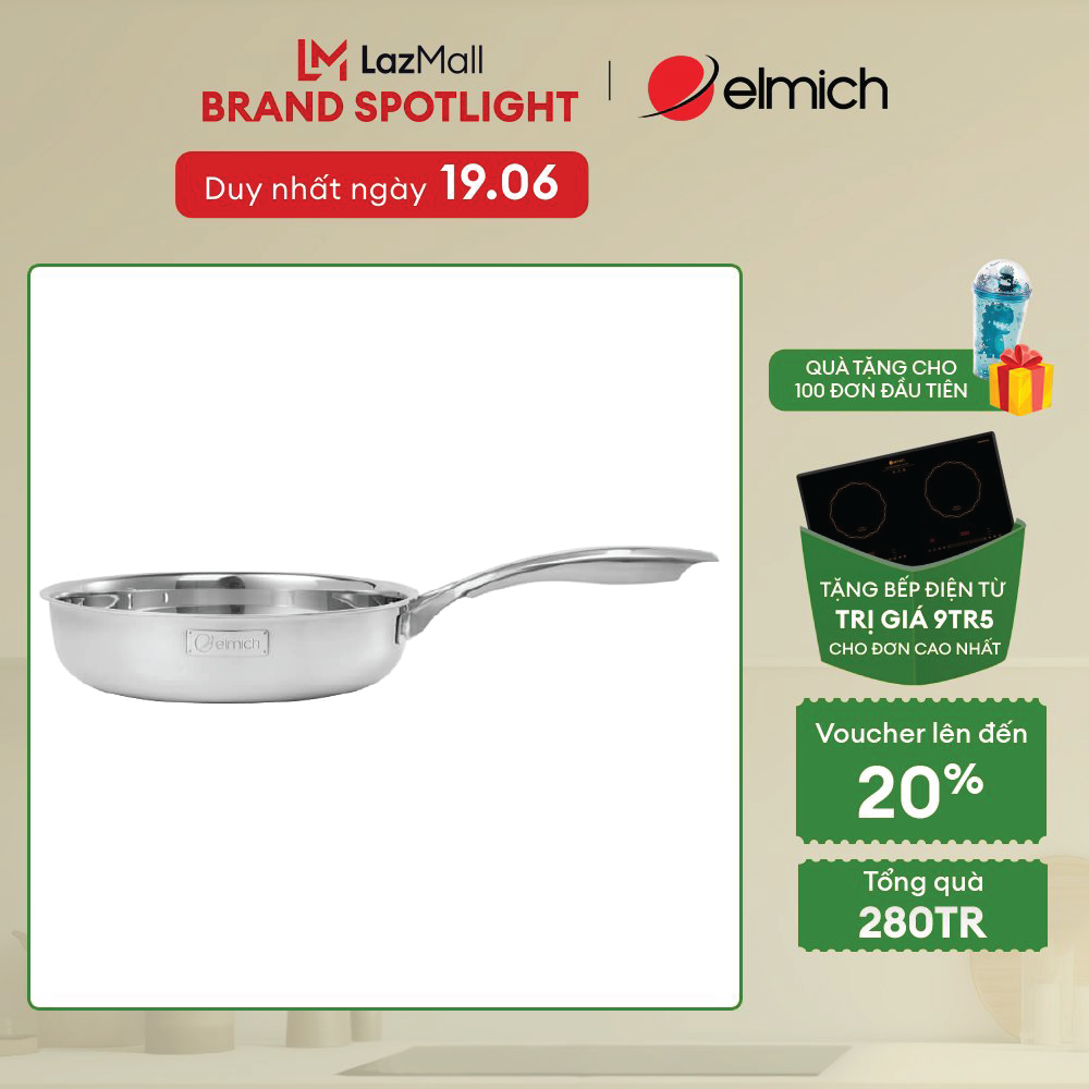 (Duy nhất từ ngày 25.06-29.06)Chảo Inox dập nguyên khối Elmich EL-2431OL Size 20,24,26cm