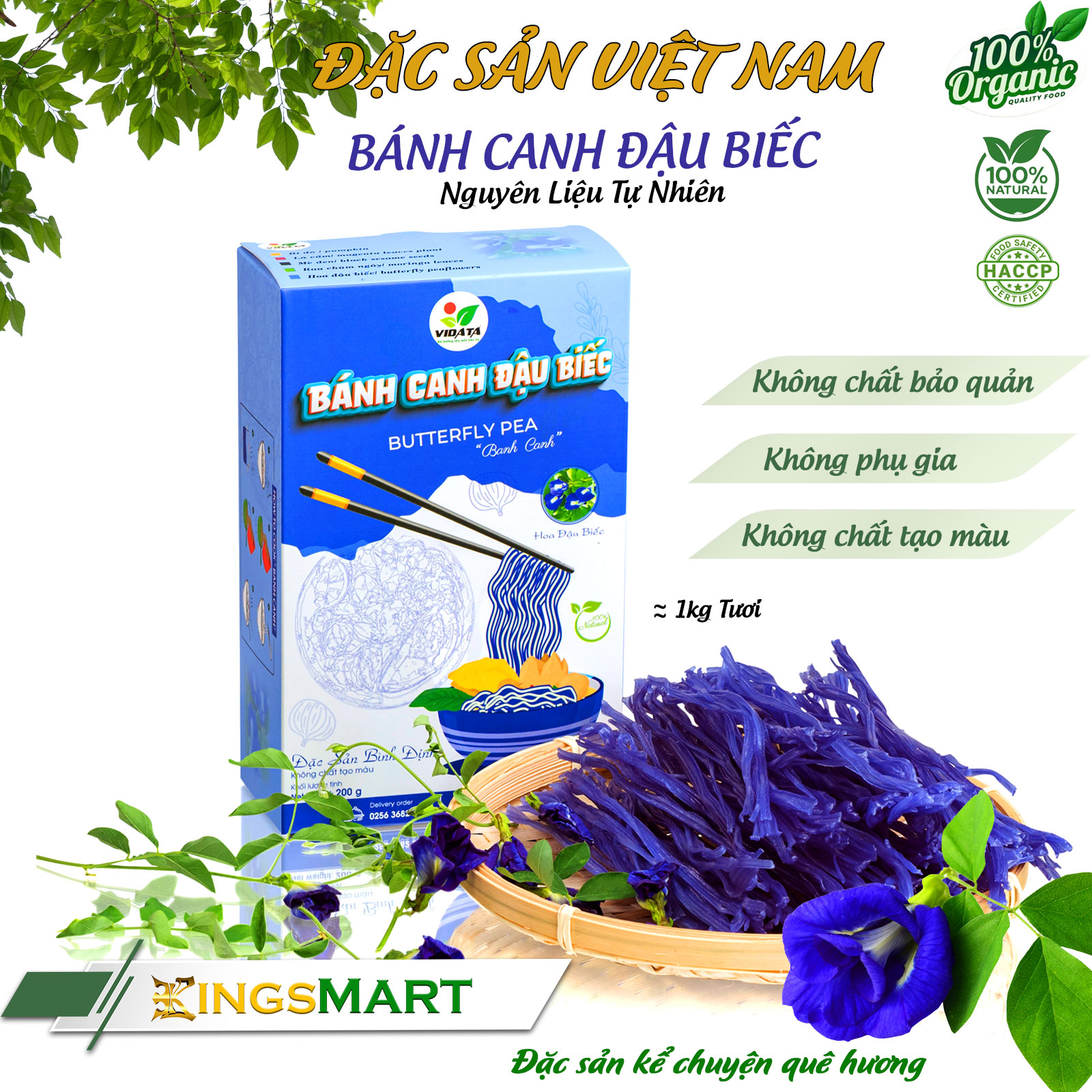 [Bếp quê] Bánh canh gạo hoa đậu biếc - Thương hiệu VIDATA - Đặc sản Tây Sơn Bình Định - Hộp 200g - Kingsmart