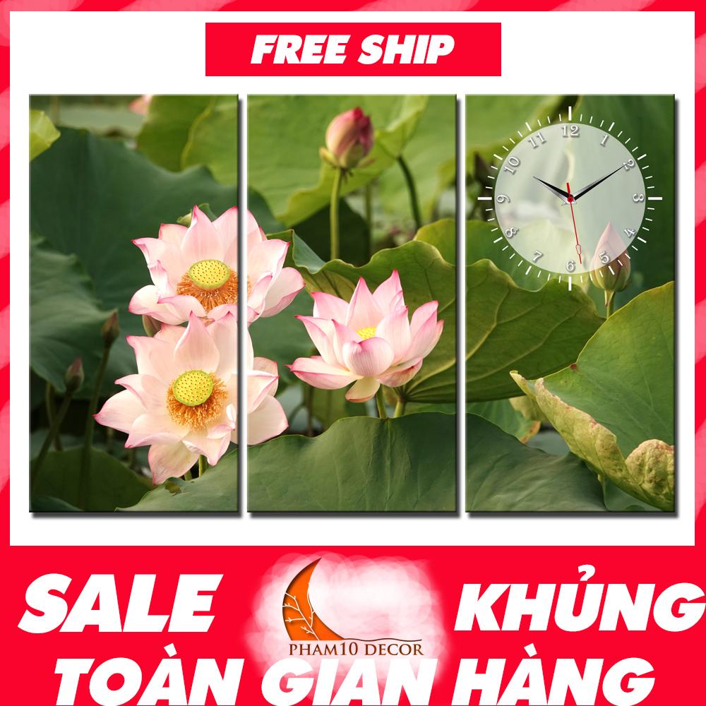[HCM]Tranh treo tường Tranh đồng hồ treo tường đẹp Đồng hồ treo tường Tranh đồng hồ decor Tranh đồng hồ treo tường hoa sen P10-TW0008