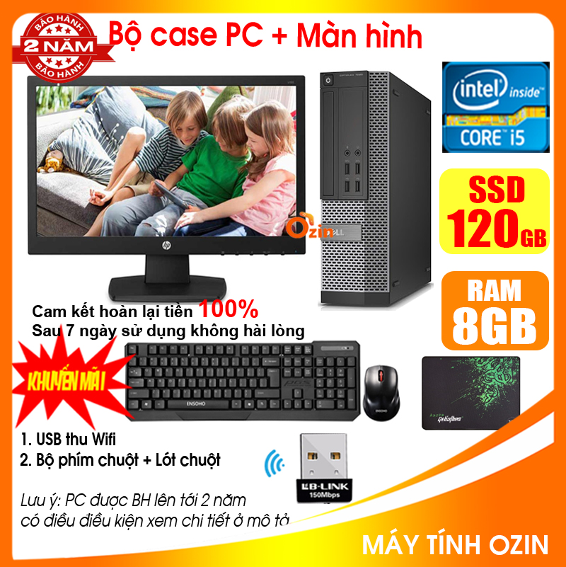 [Trả góp 0%]Bộ Case máy tính để bàn DELL + Màn hình 18.5 inch CPU Pentium G2010 / Core i5 3330 / Ram 4GB - 8GB / SSD 120GB - 240GB [QUÀ TẶNG: Bộ phím chuột + USB thu wifi +  bàn di chuột] DEI53 - LOZ