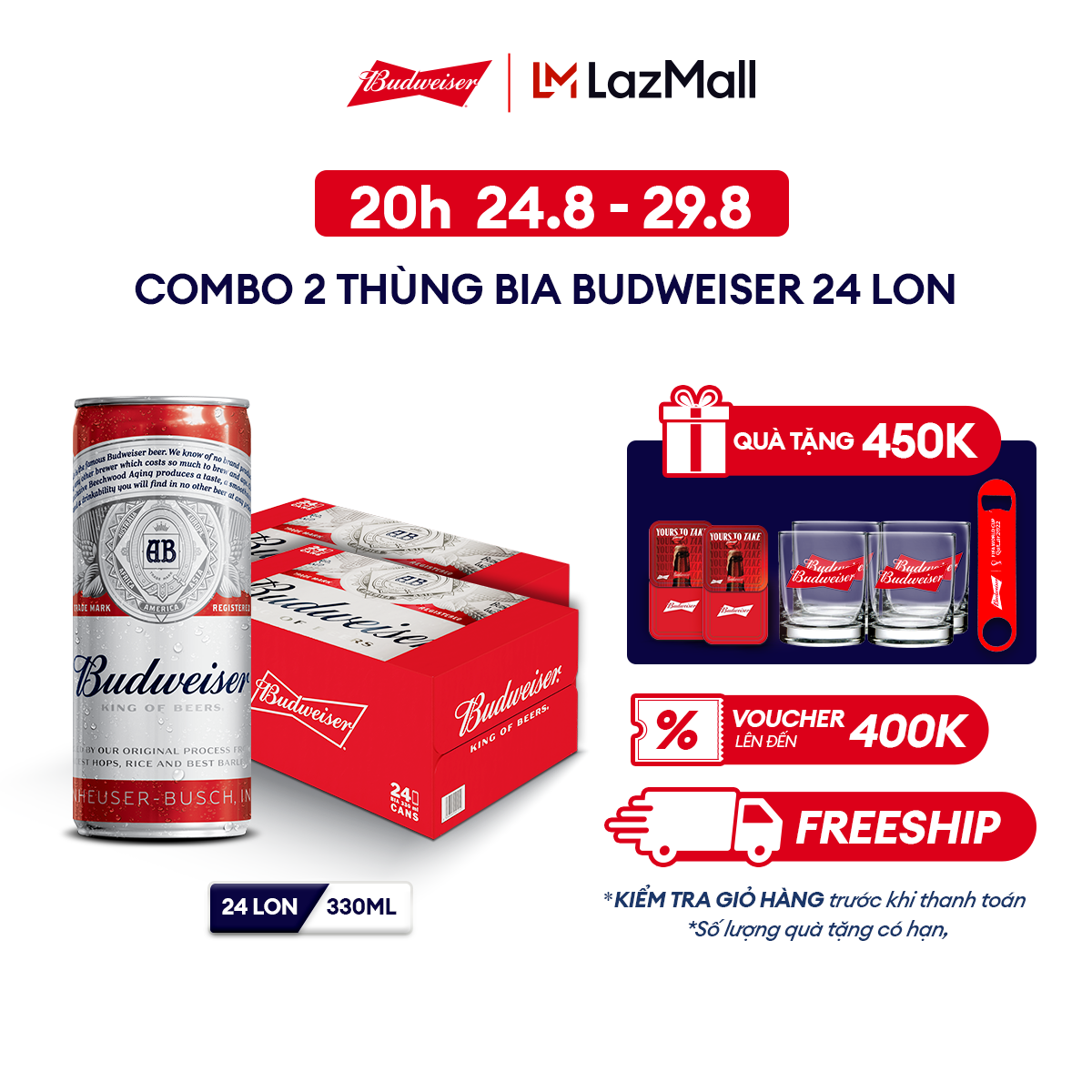 Combo 2 thùng 24 lon bia budweiser date