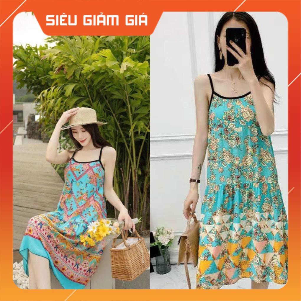 váy lanh bầu 2 dây siêu nhẹ , siêu mát 💗Free size 40~65kg