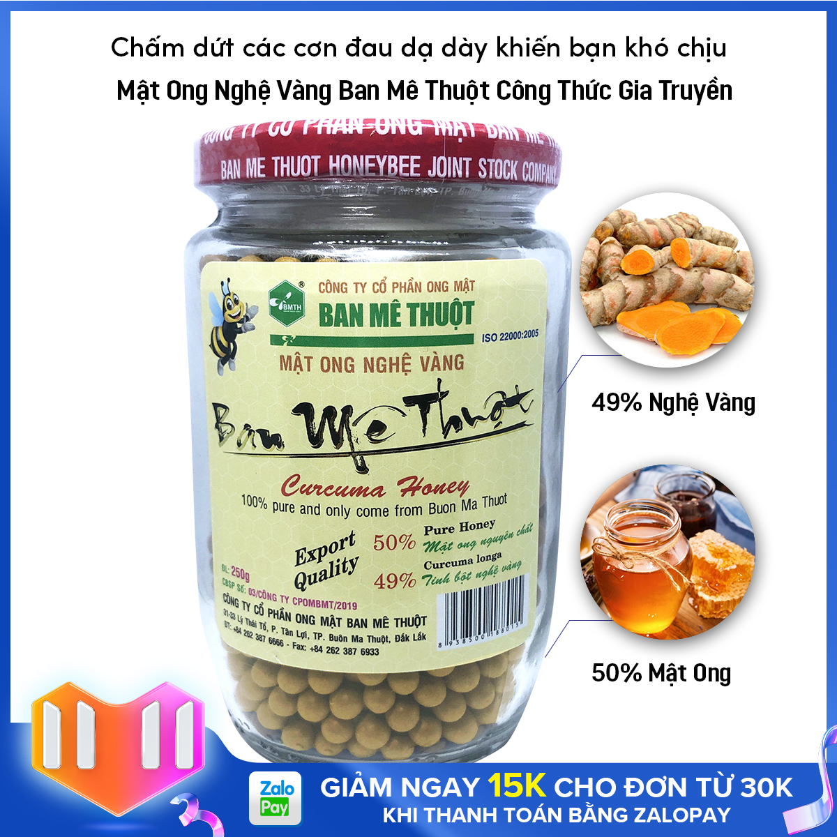 Mật ong nghệ viên 250g vàng công thức gia truyền chính hãng Ban Mê Thuật, tốt cho sức khỏe, hỗ trợ bao tử, tá tràng, viêm loét dạ dày, bổ huyết, tăng đề kháng cơ thể, đẹp da, giảm cân [Green For Life] [GFL]