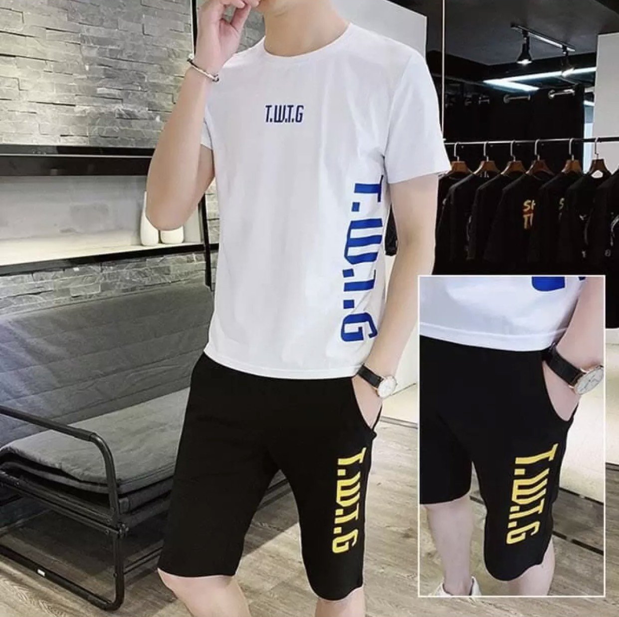 Set bộ thể thao nam in chữ cá tính